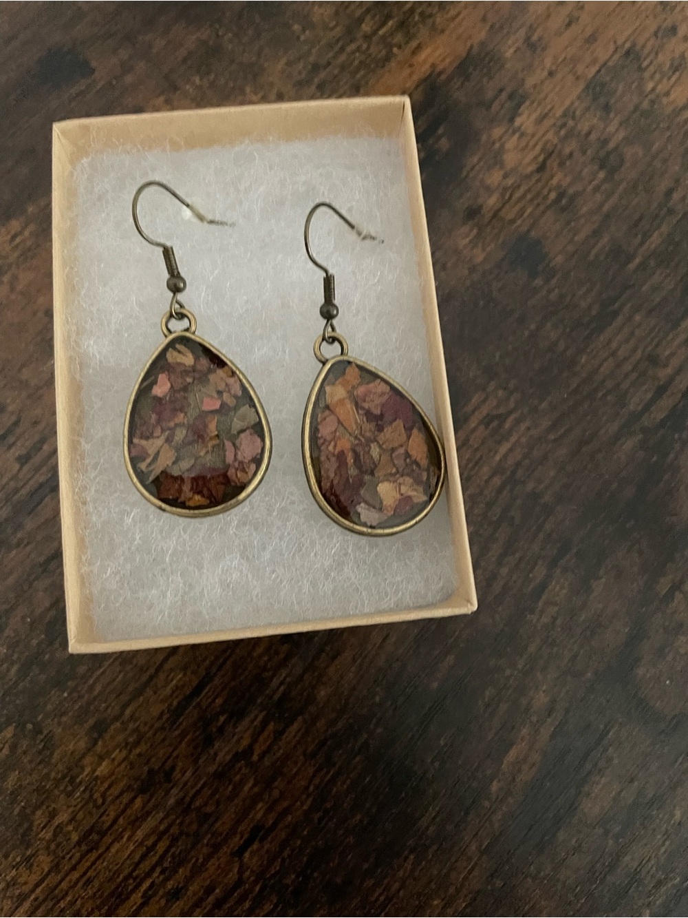 Teardrop Mixed Autumn Dried Leaf Dangle Earrings - Handmade New